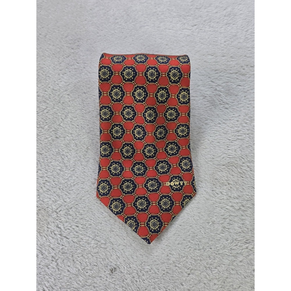 Dowty Aerospace Silk Tie Red Blue Geometric Medallion Corporate Aviation Necktie